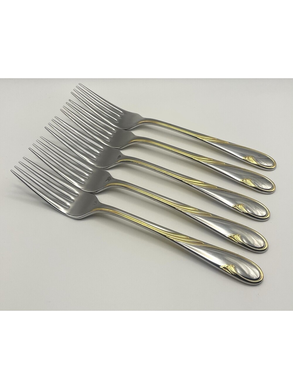 (5) Gorham GOLDEN SWIRL 18/8 Stainless Japan Dinner Fork Lot ~ 7 7/8”